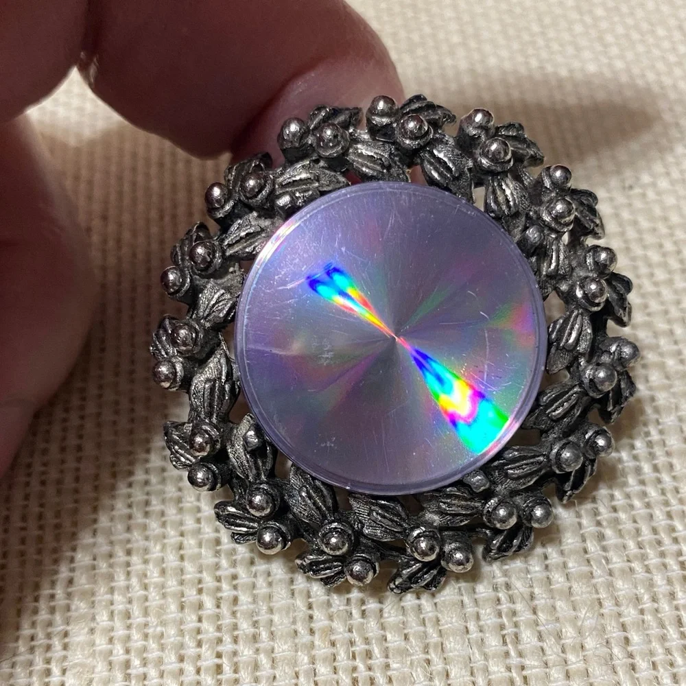 Vintage Jewelarama brooch Silver rainbow disc Brooch
